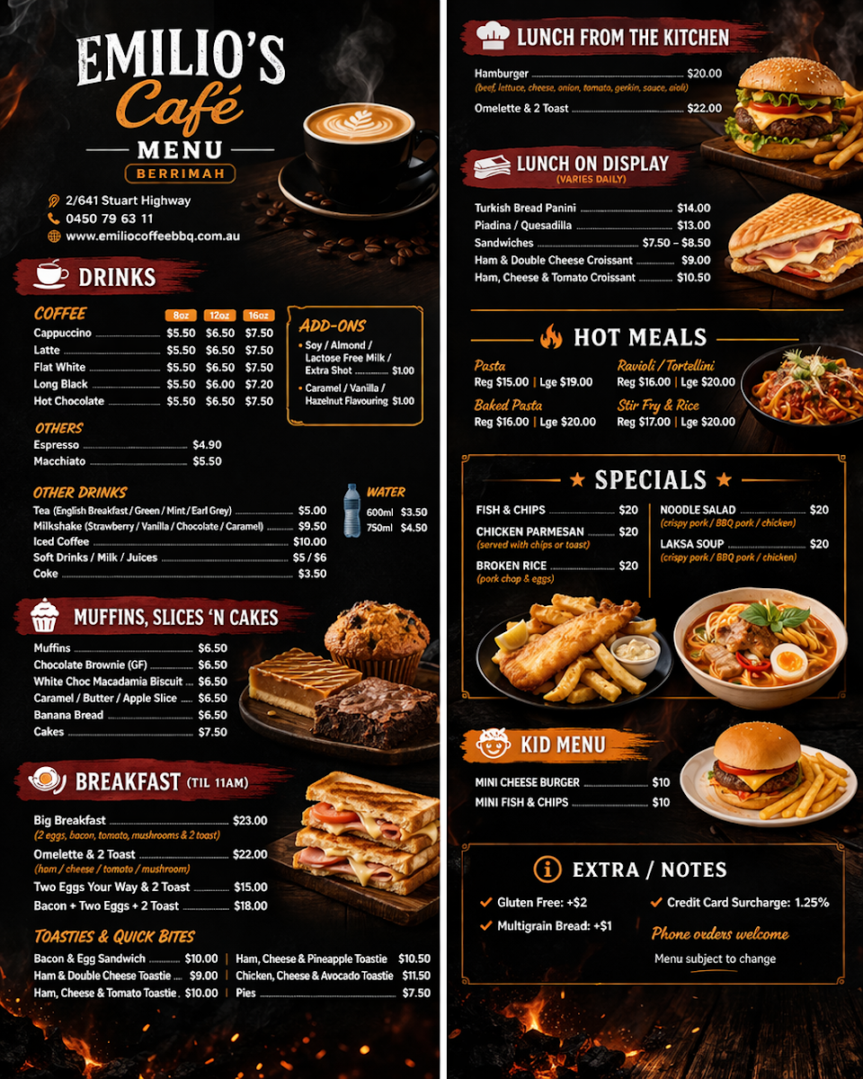Menu, Emilio coffee