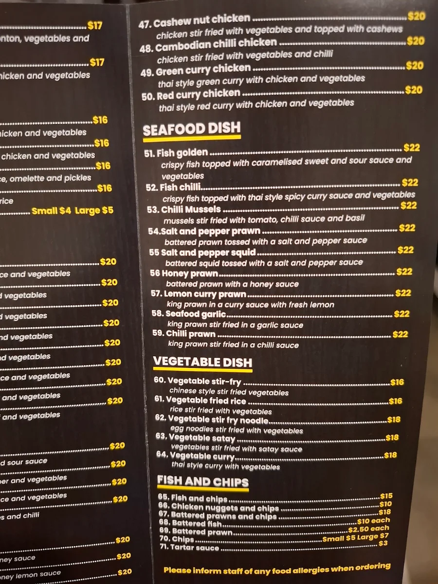Menu, Seacrest Star Takeaway