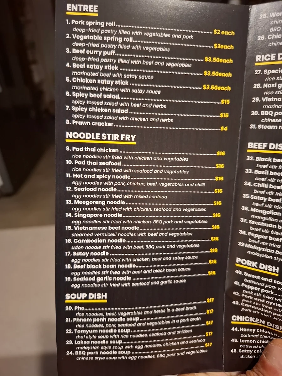Menu, Seacrest Star Takeaway
