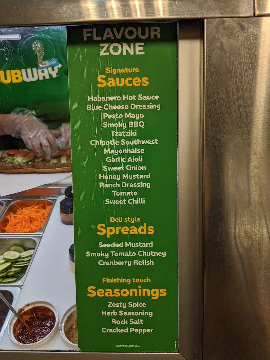 Menu, Subway
