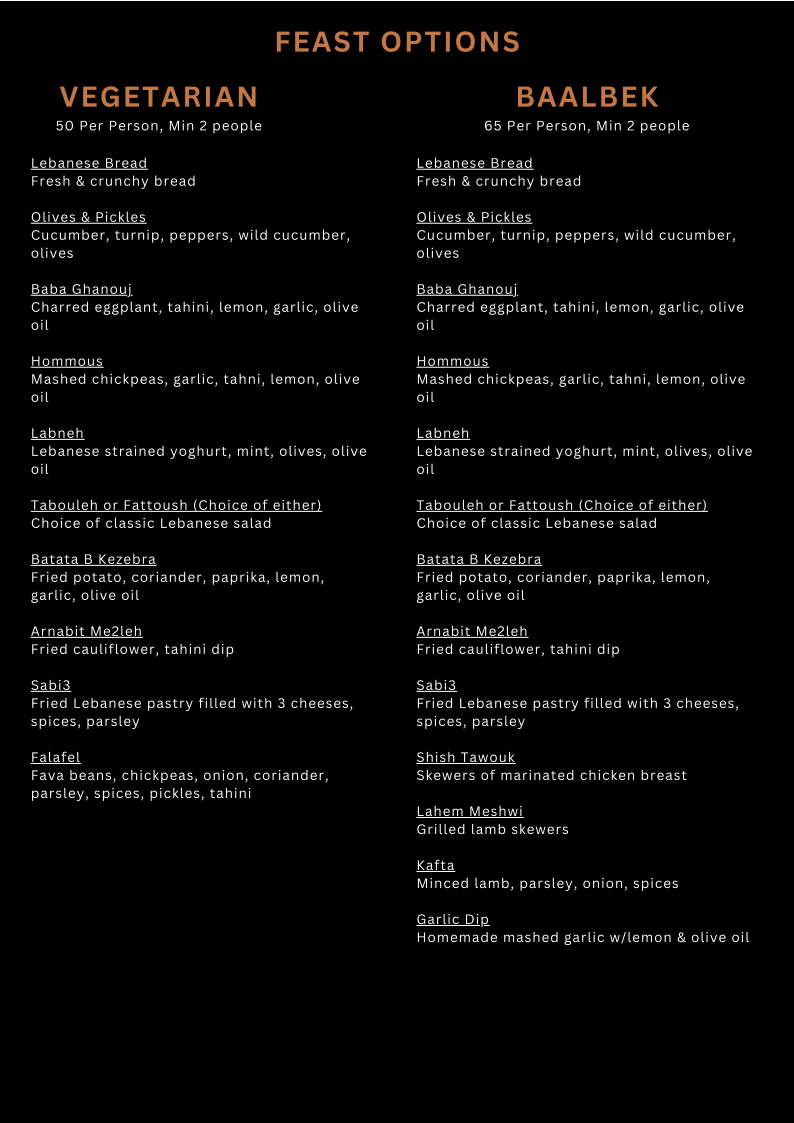 Menu, EL MIDAN Lebanese Restaurant