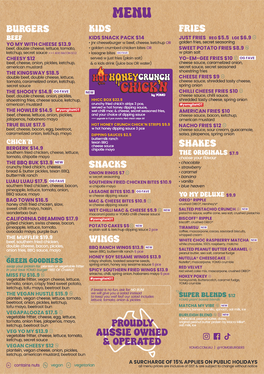 Menu, YOMG Carindale