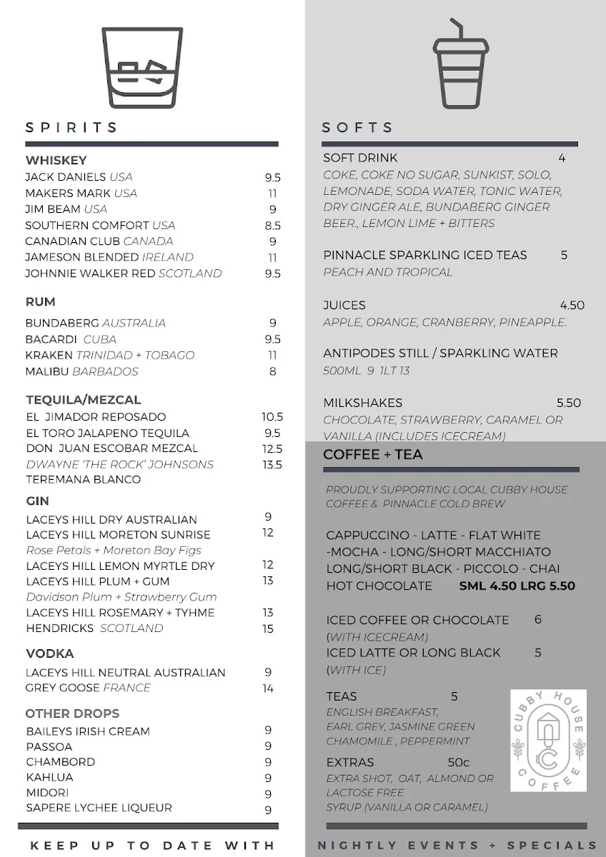 Menu, The Dayboro Drop
