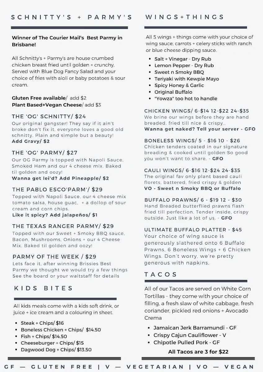 Menu, The Dayboro Drop