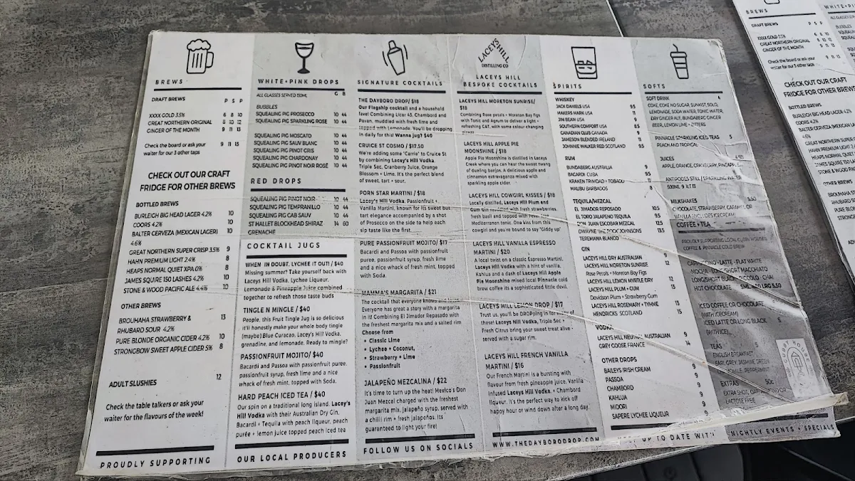 Menu, The Dayboro Drop
