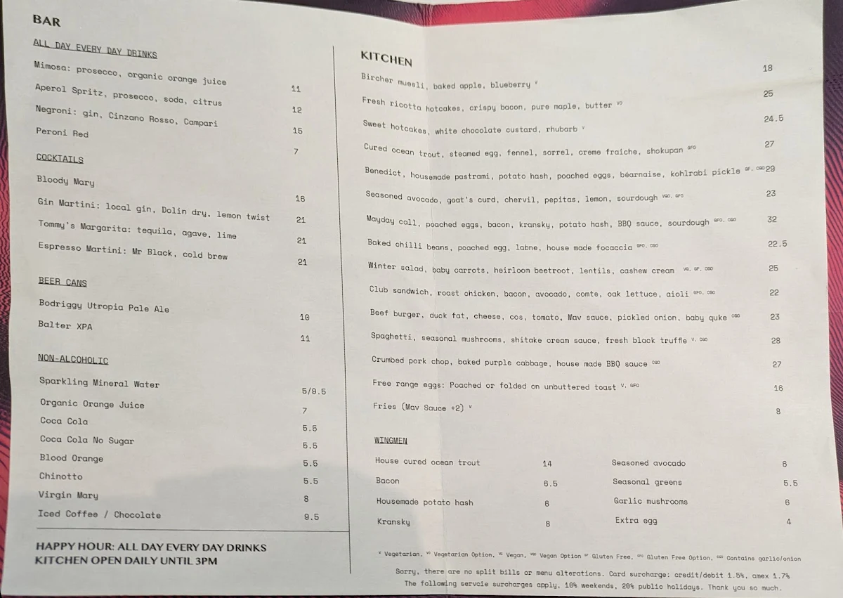 Menu, Maverick