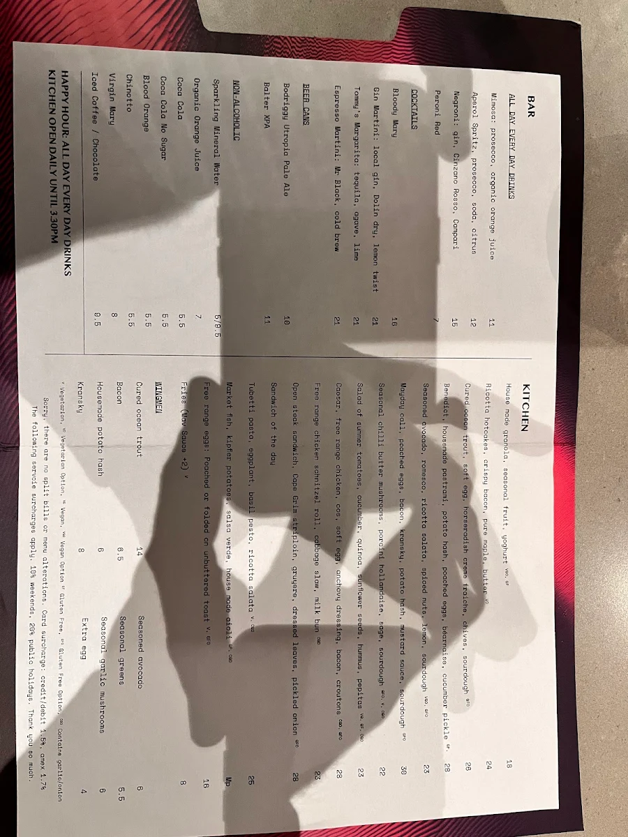 Menu, Maverick