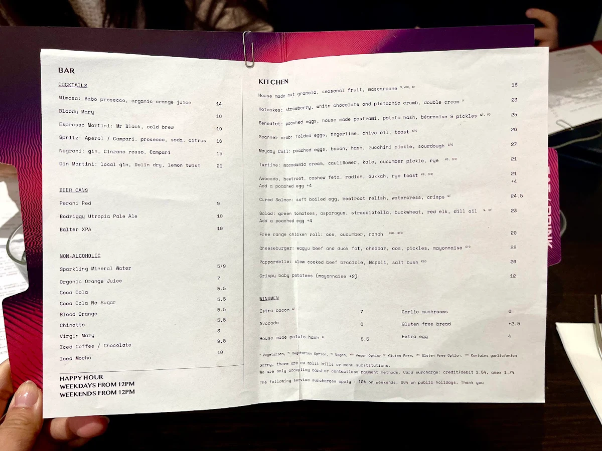 Menu, Maverick