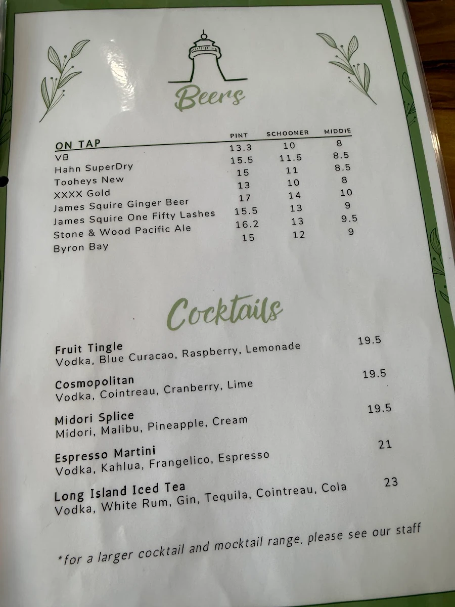 Menu, The Mill Hotel Bar