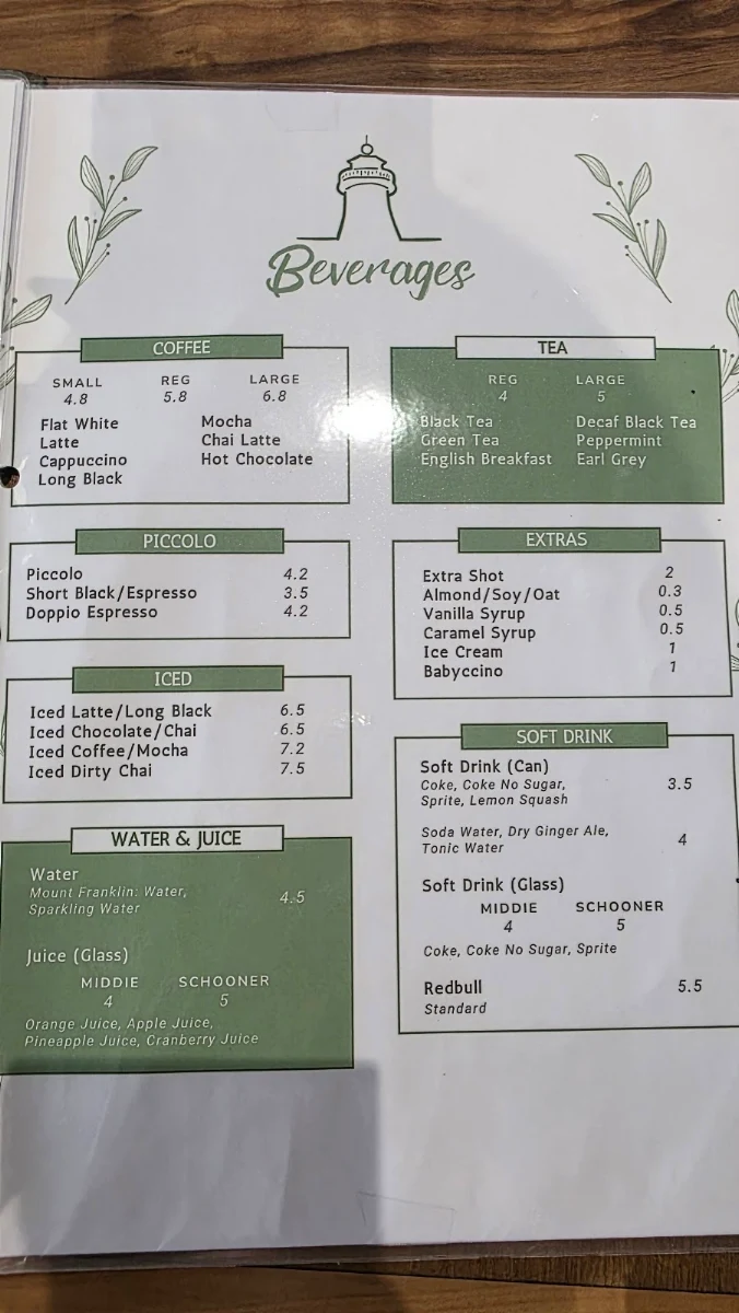 Menu, The Mill Hotel Bar