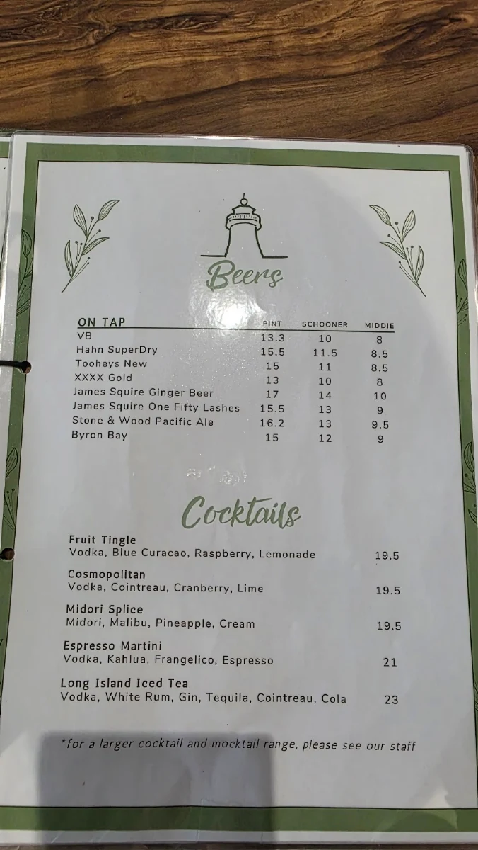 Menu, The Mill Hotel Bar