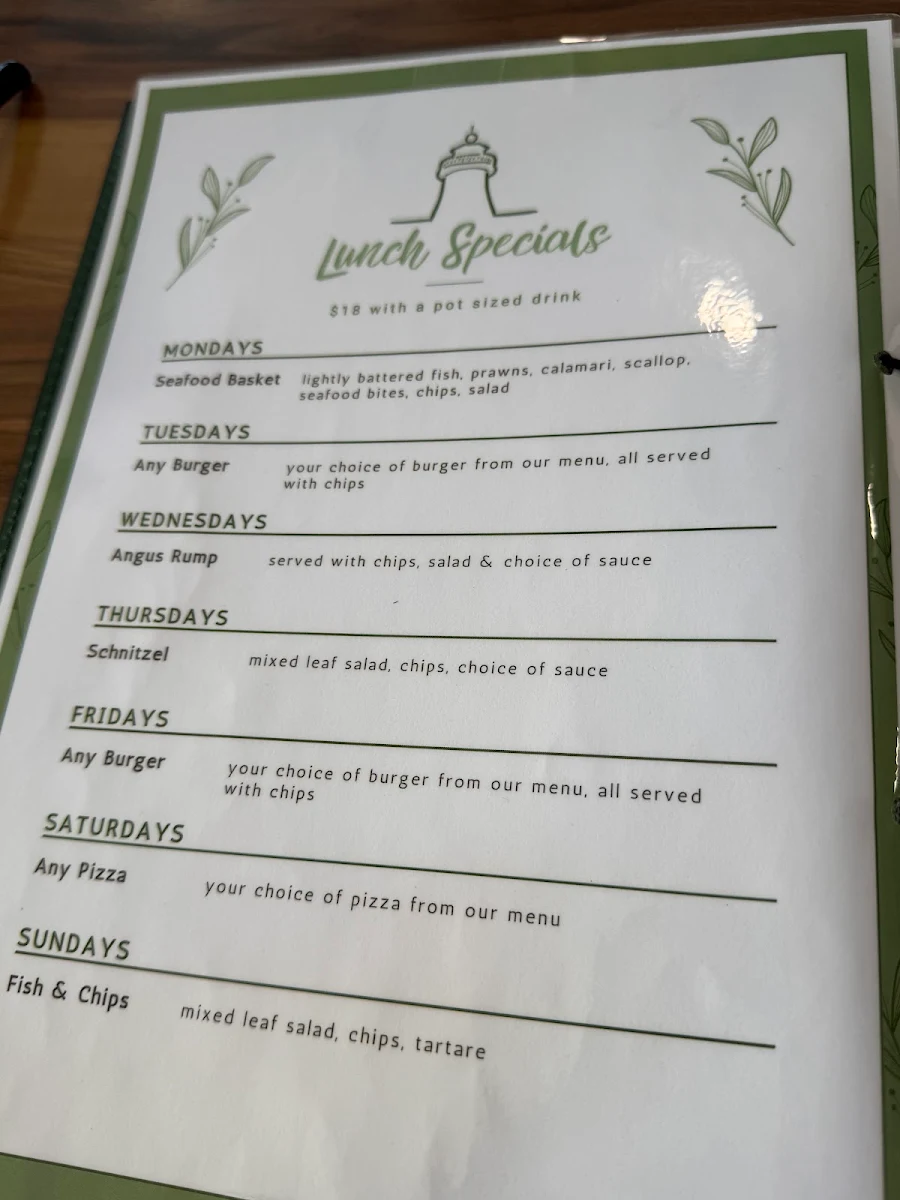 Menu, The Mill Hotel Bar