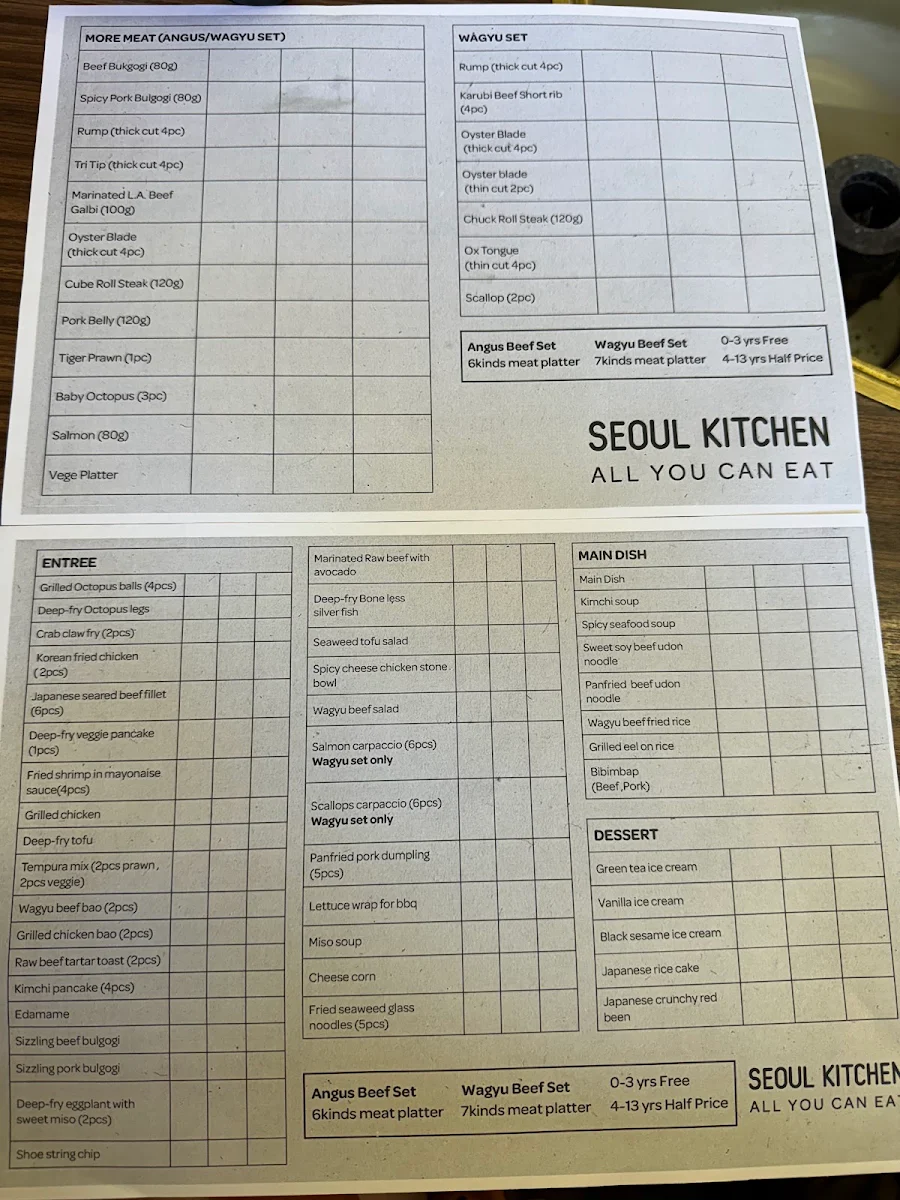 Menu, Seoul Kitchen