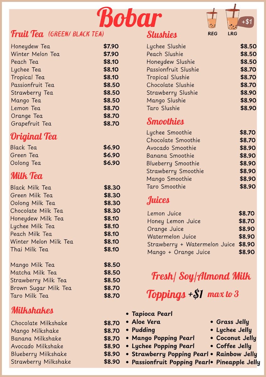 Menu, Bobar
