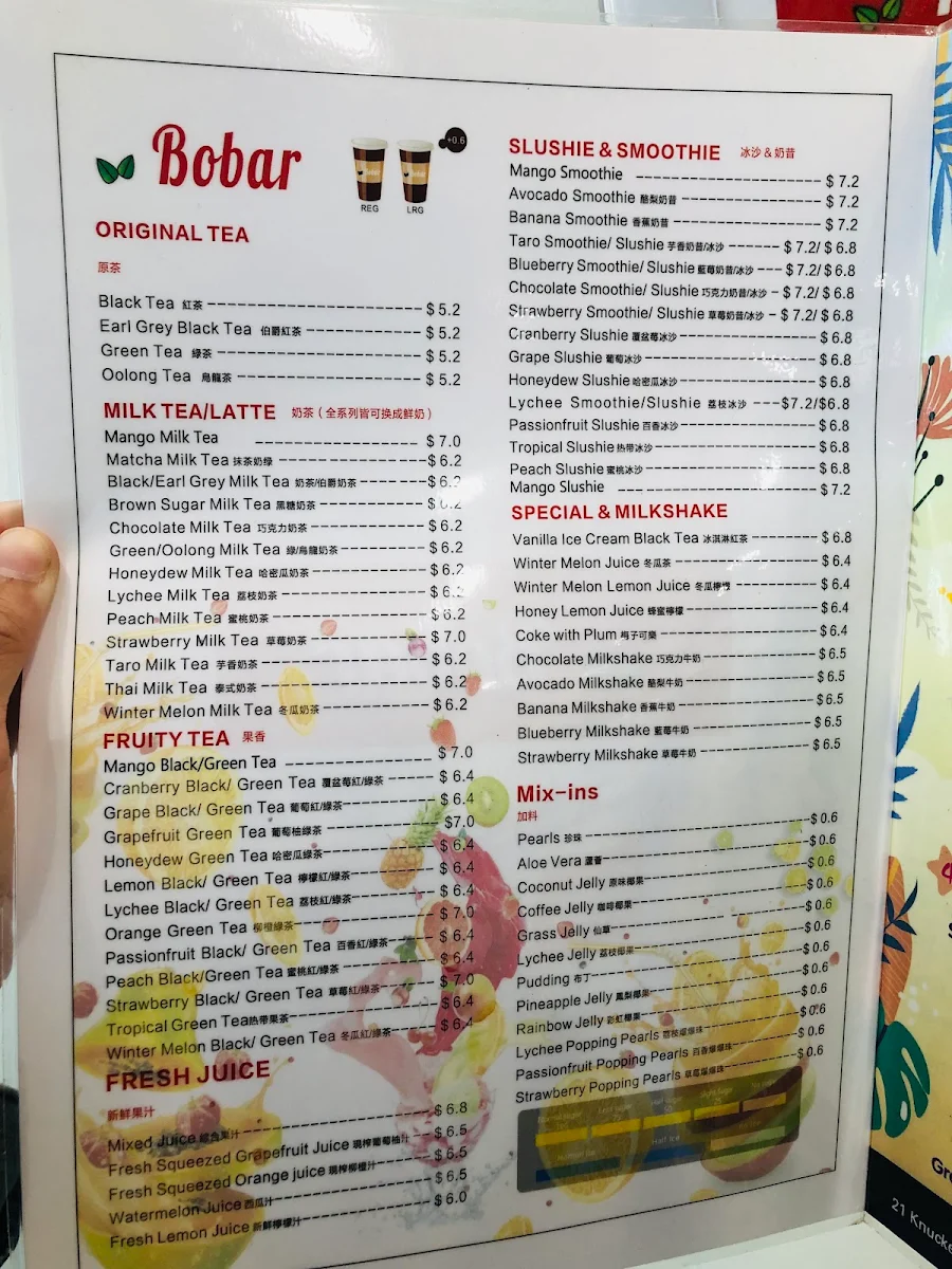 Menu, Bobar