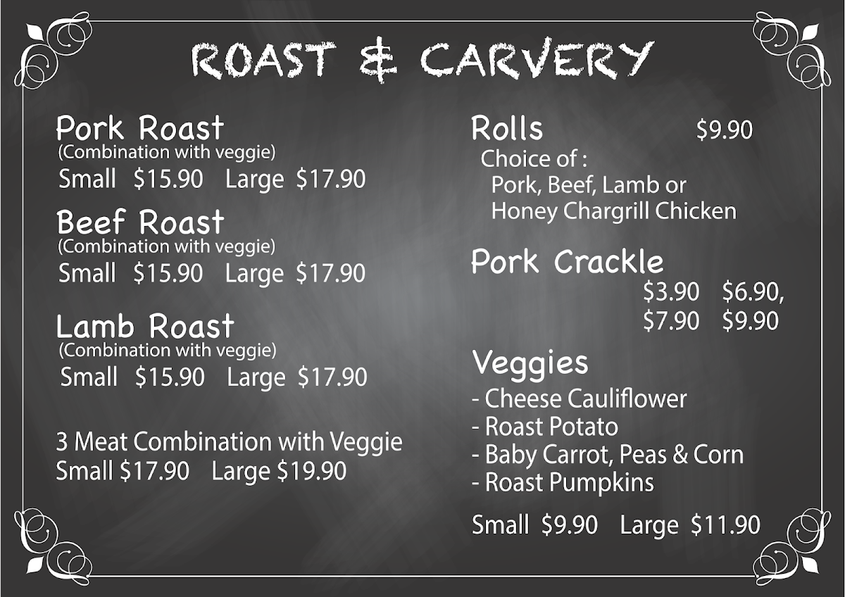 Menu, Roast & Carvery