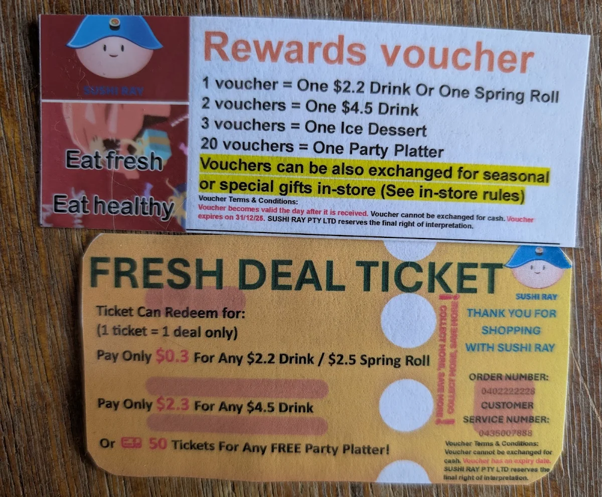Menu, SUSHI RAY