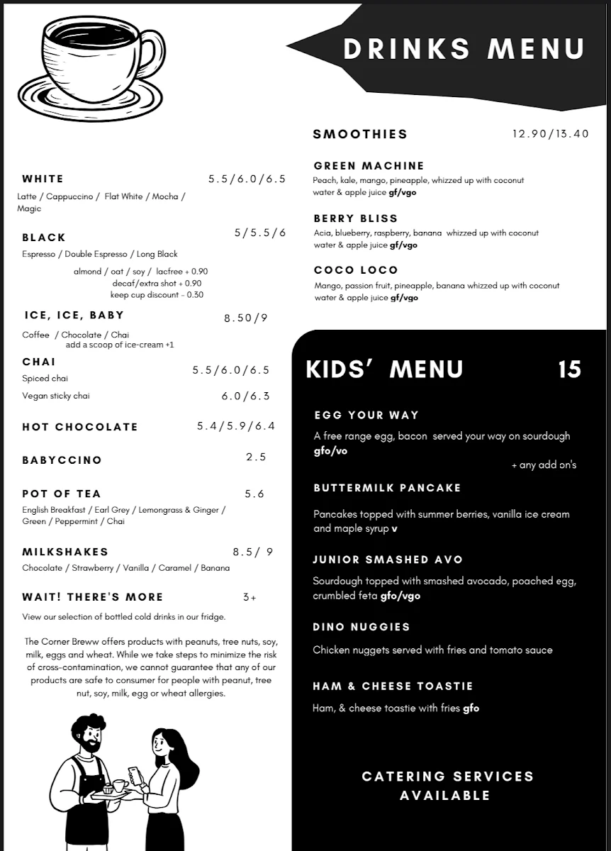 Menu, The Corner Breww