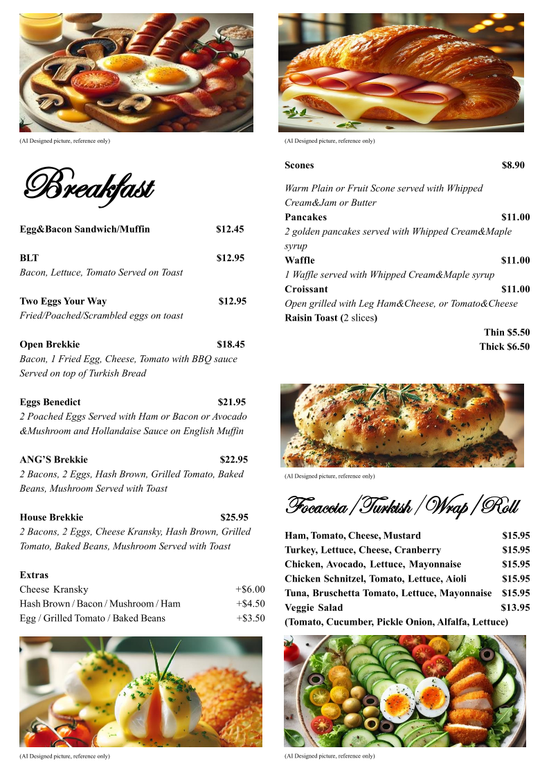 Menu, Angs Coffee & Special Teas
