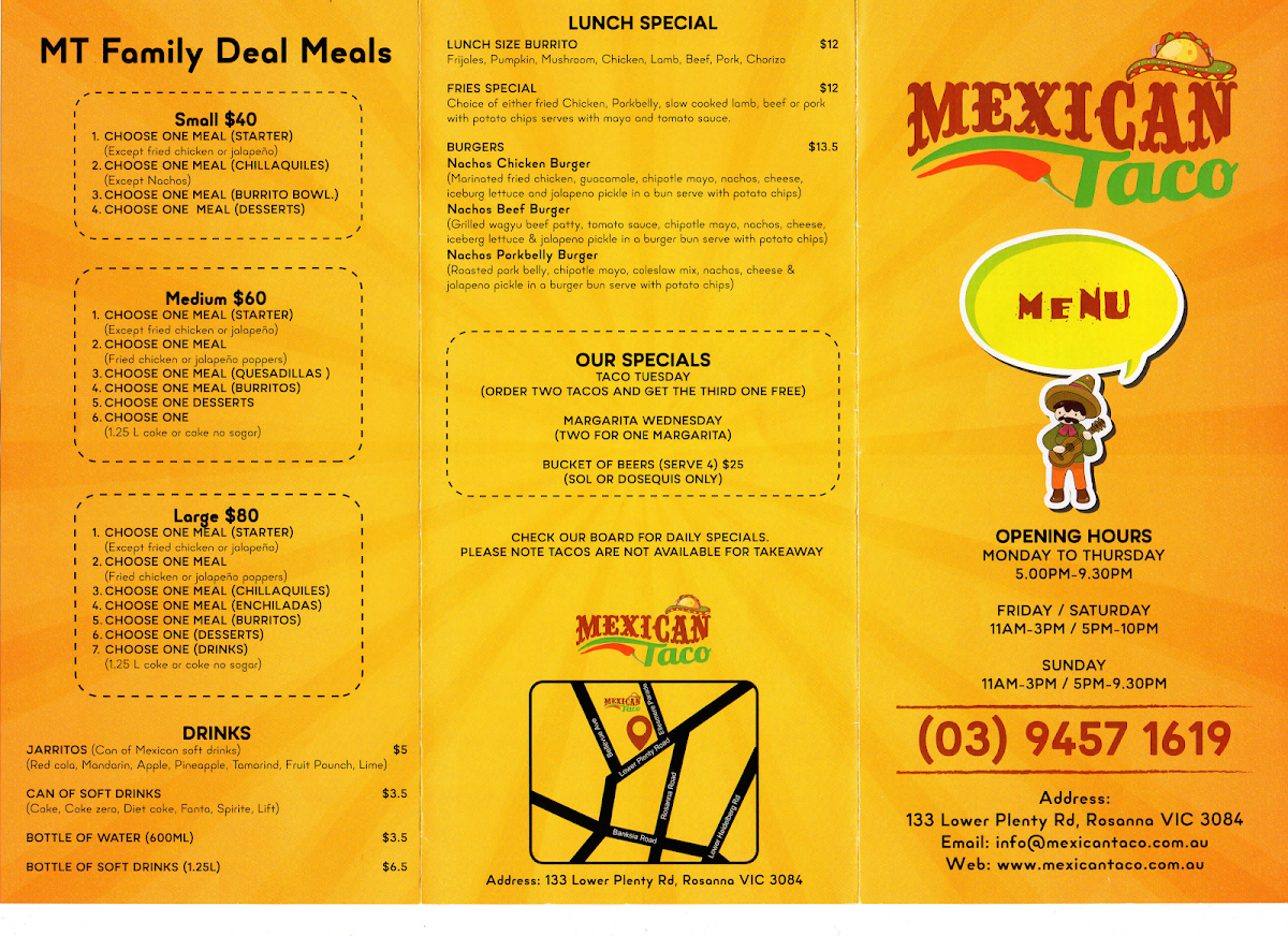 Menu, Mexican Taco