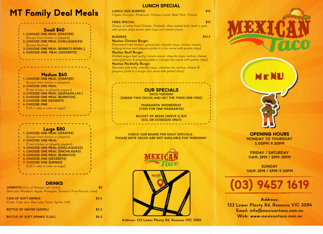 Menu, Mexican Taco