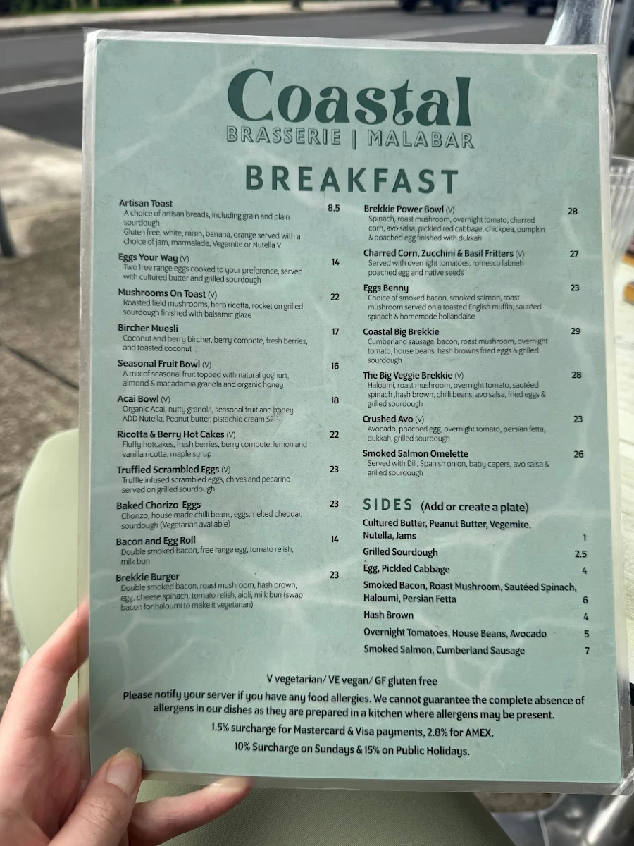 Menu, Coastal Brasserie Malabar