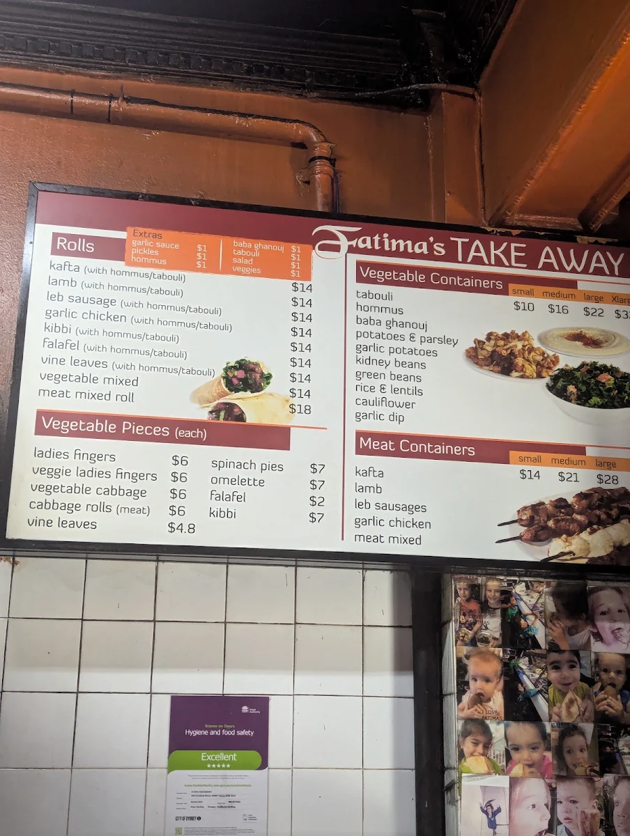 Menu, Fatima's Lebanese Restaurant