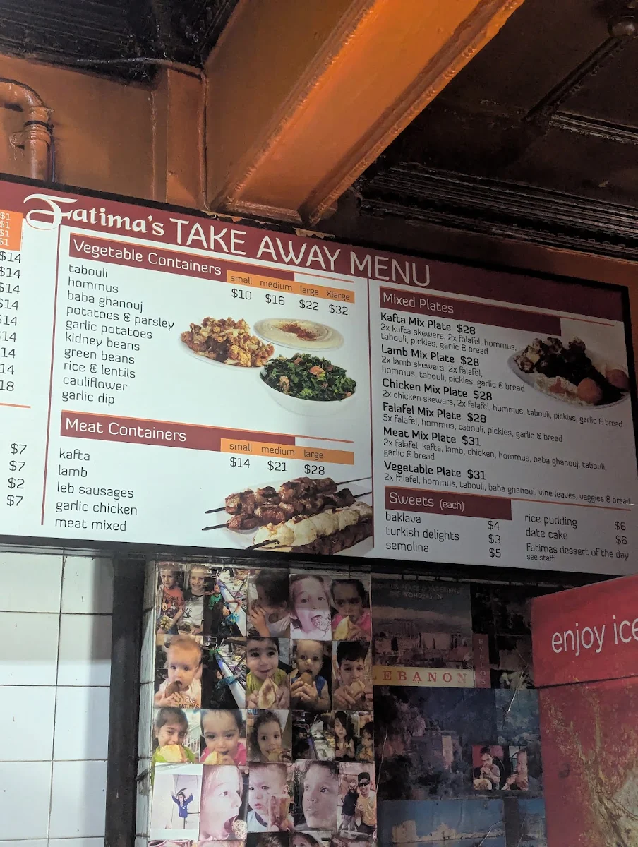 Menu, Fatima's Lebanese Restaurant