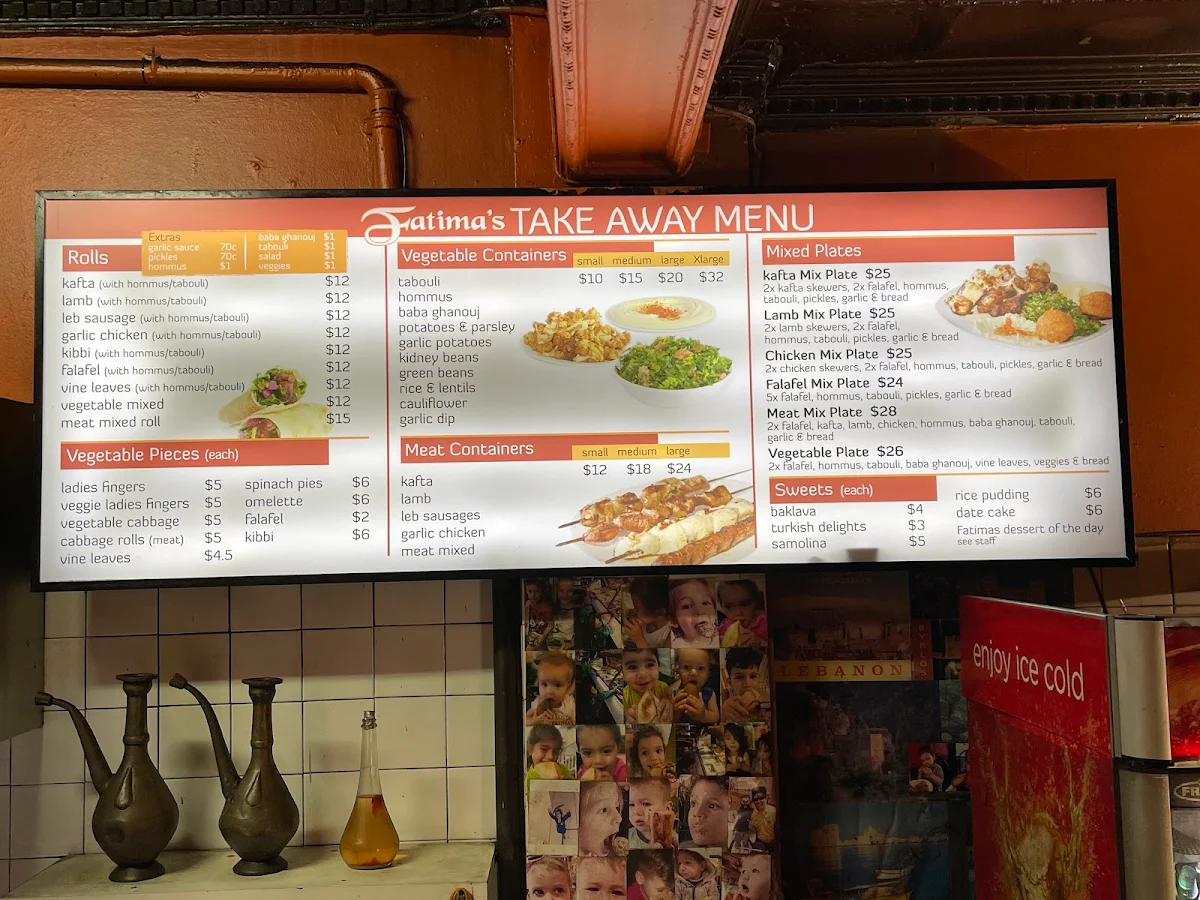 Menu, Fatima's Lebanese Restaurant