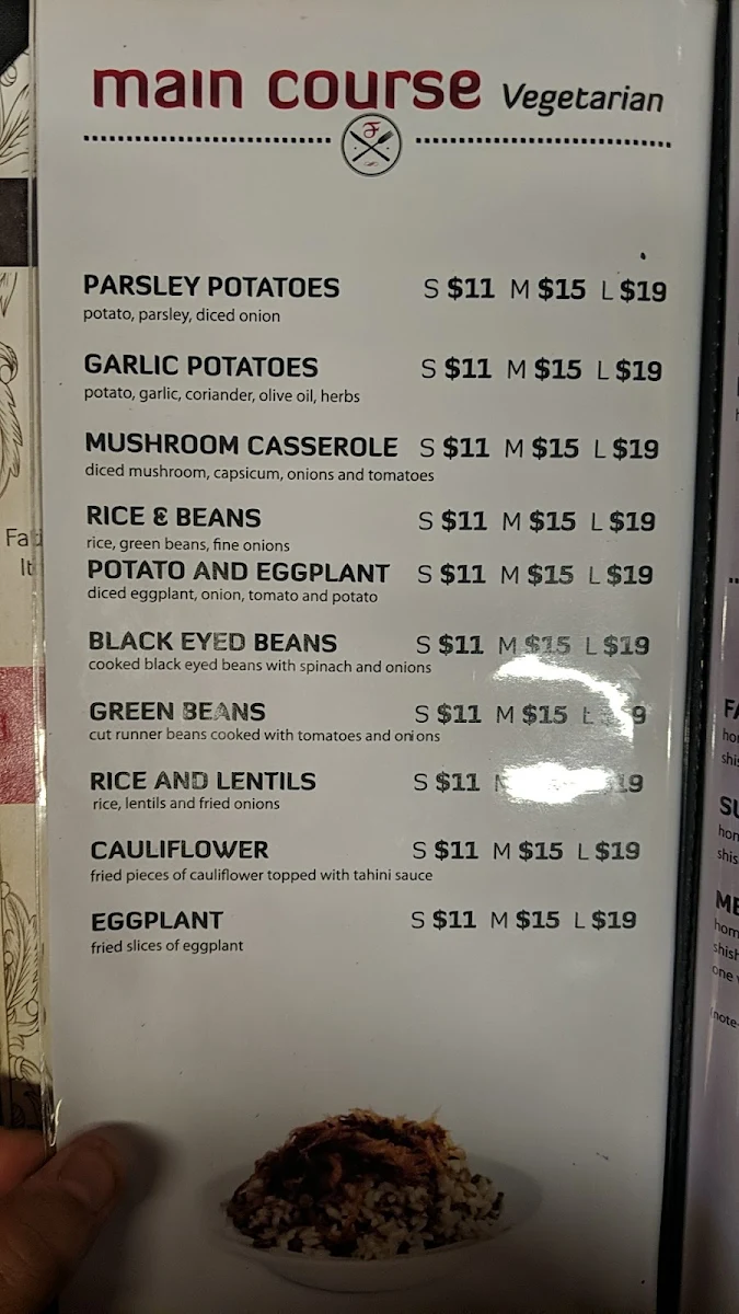 Menu, Fatima's Lebanese Restaurant