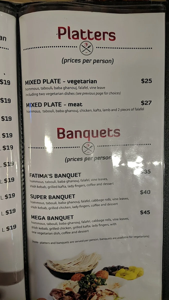 Menu, Fatima's Lebanese Restaurant