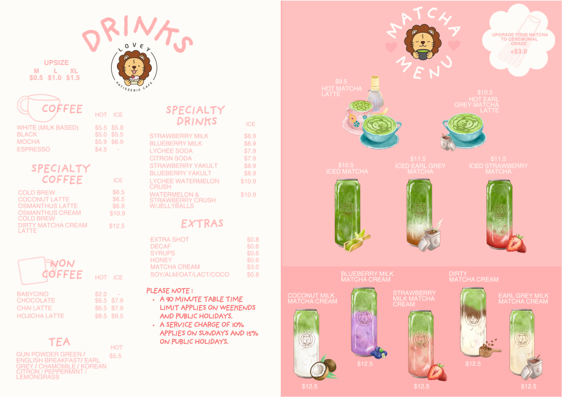 Menu, Lovey Patisserie Cafe