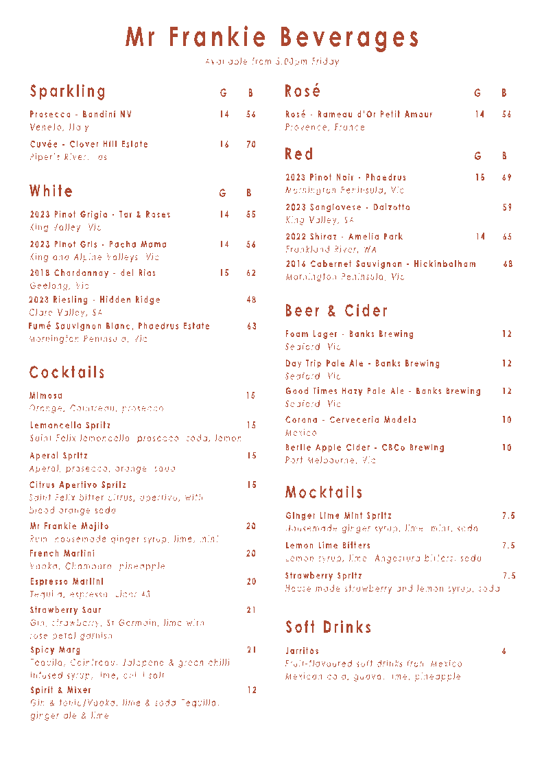 Menu, Mr Frankie