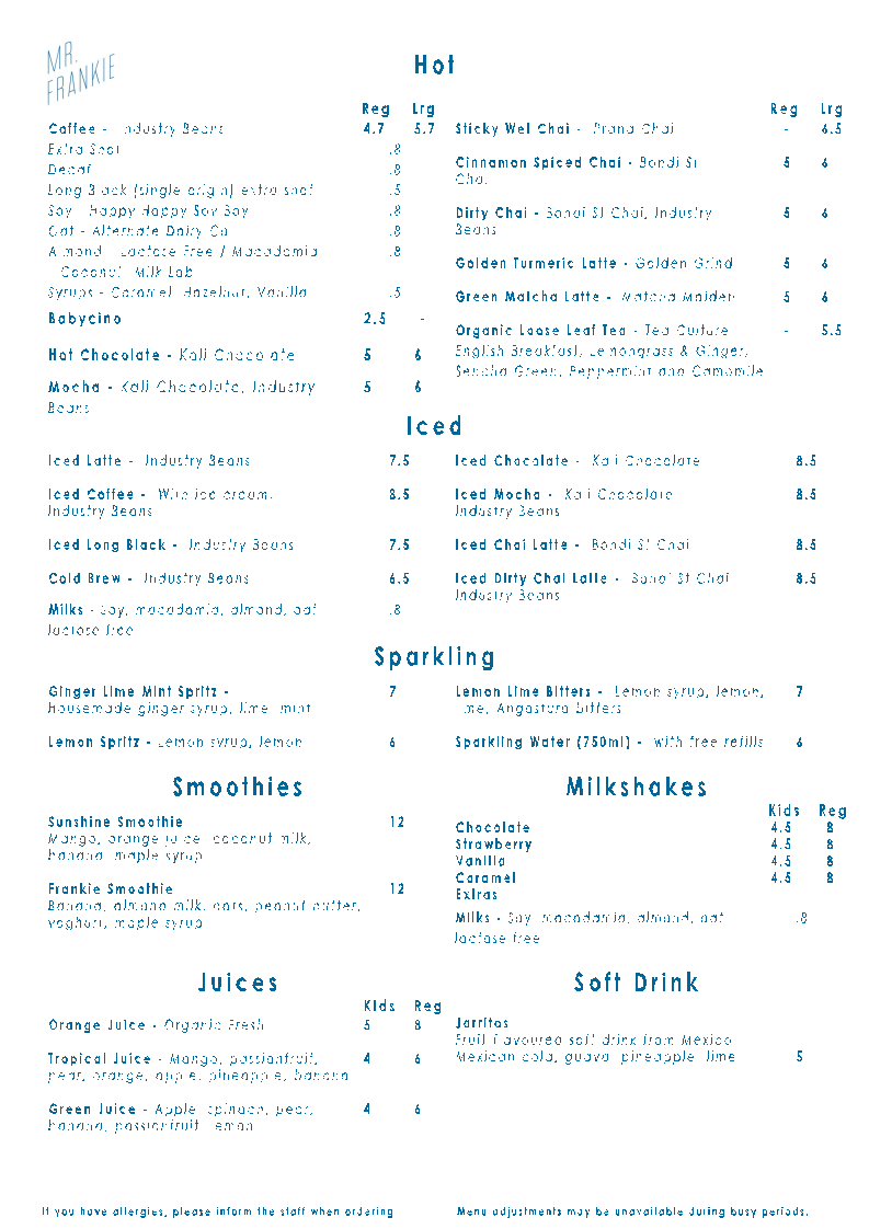 Menu, Mr Frankie