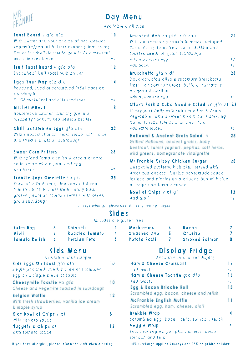 Menu, Mr Frankie