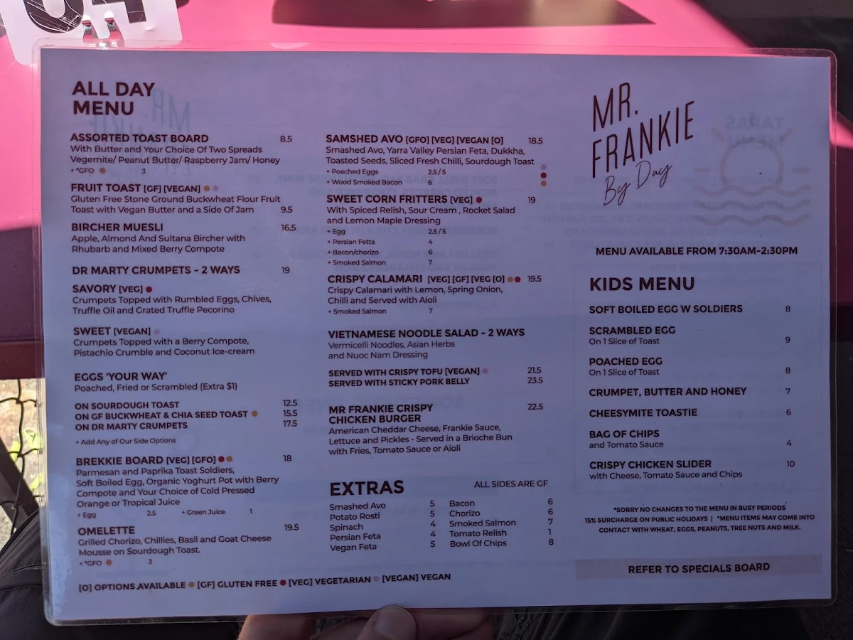 Menu, Mr Frankie