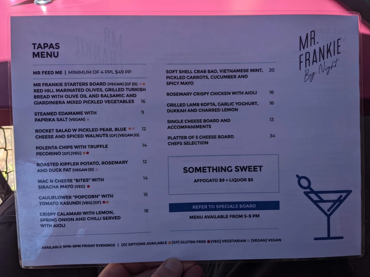 Menu, Mr Frankie