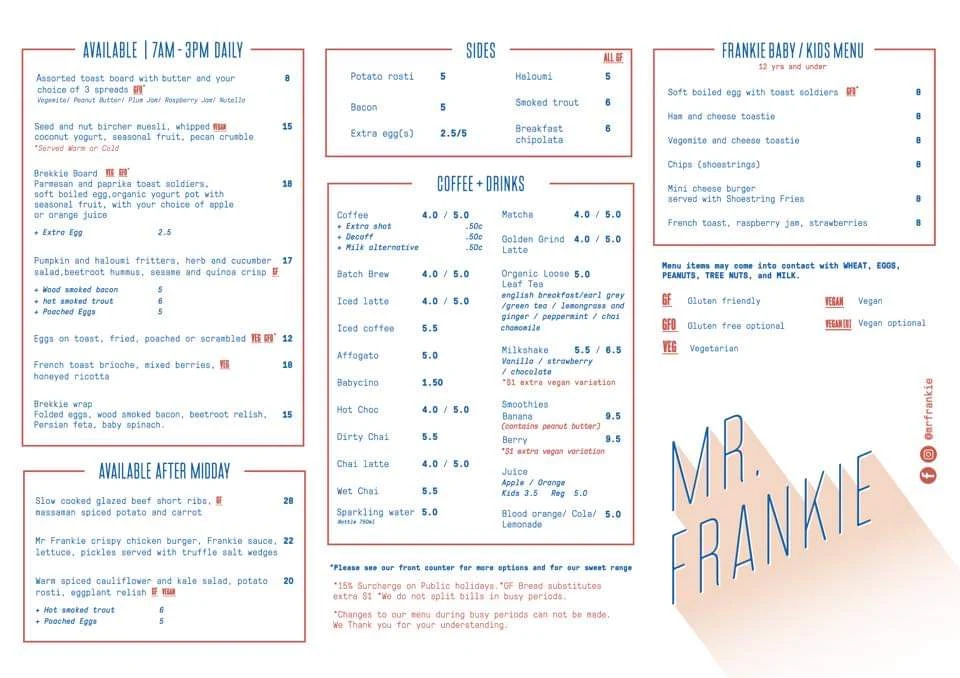 Menu, Mr Frankie