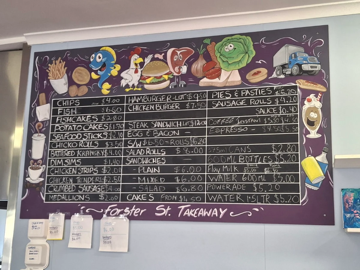 Menu, Forster St Take Away