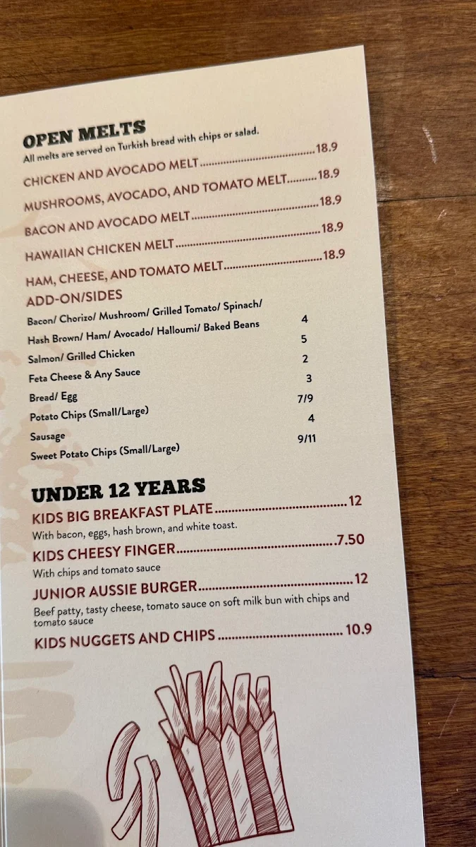 Menu, The Oak at Wollongong