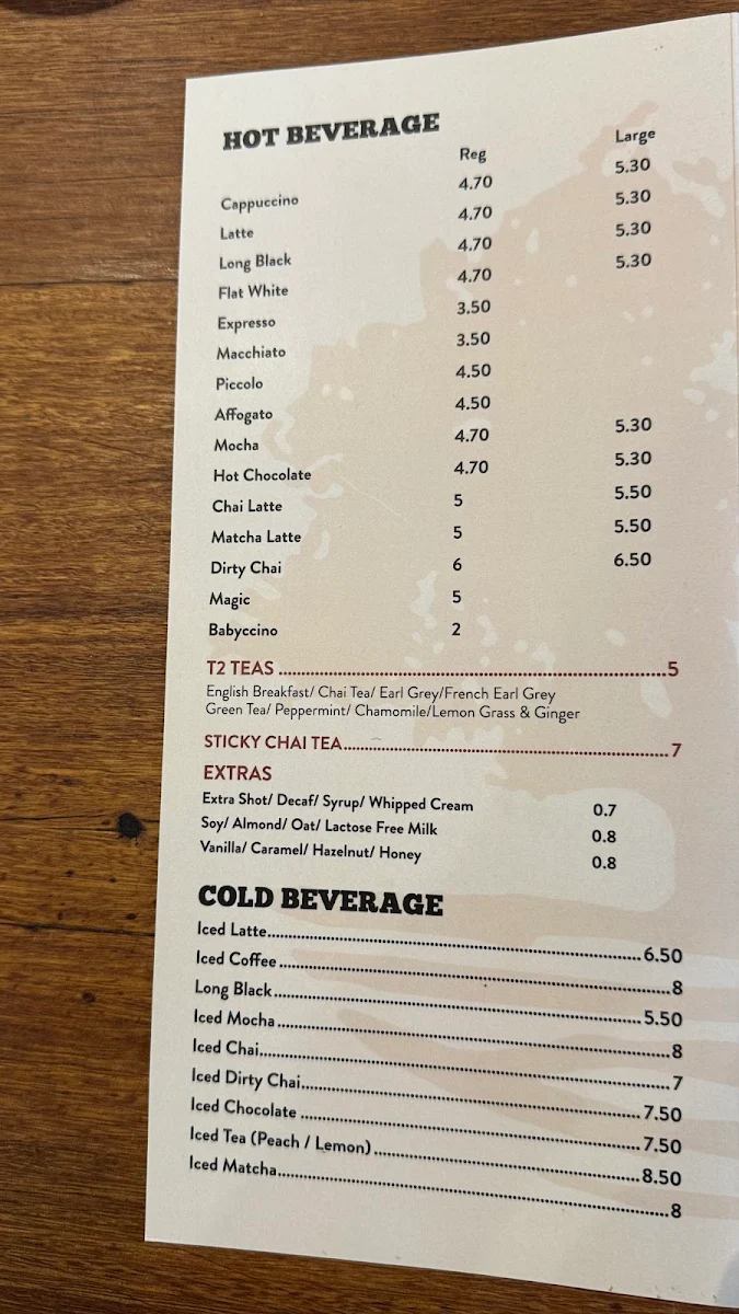 Menu, The Oak at Wollongong