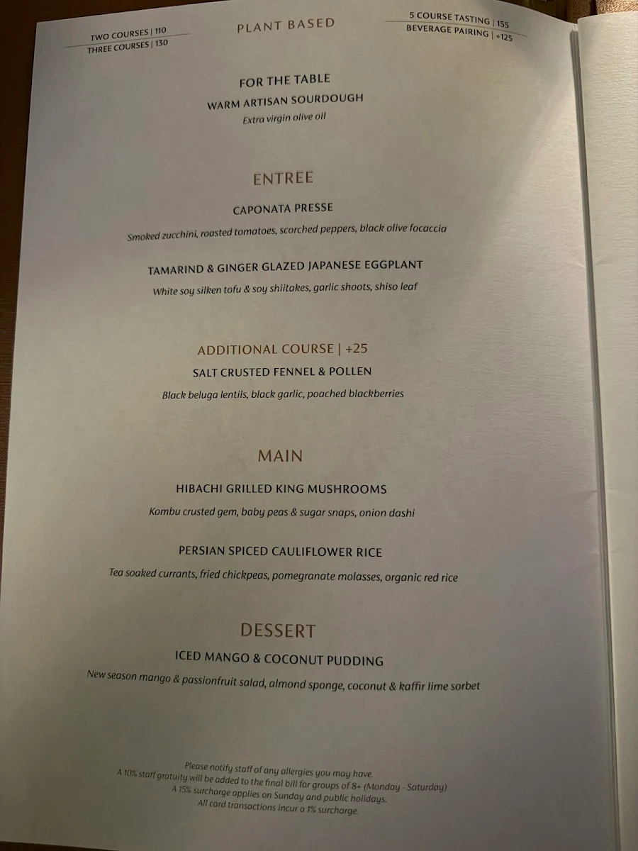 Menu, Pavilion Beachfront