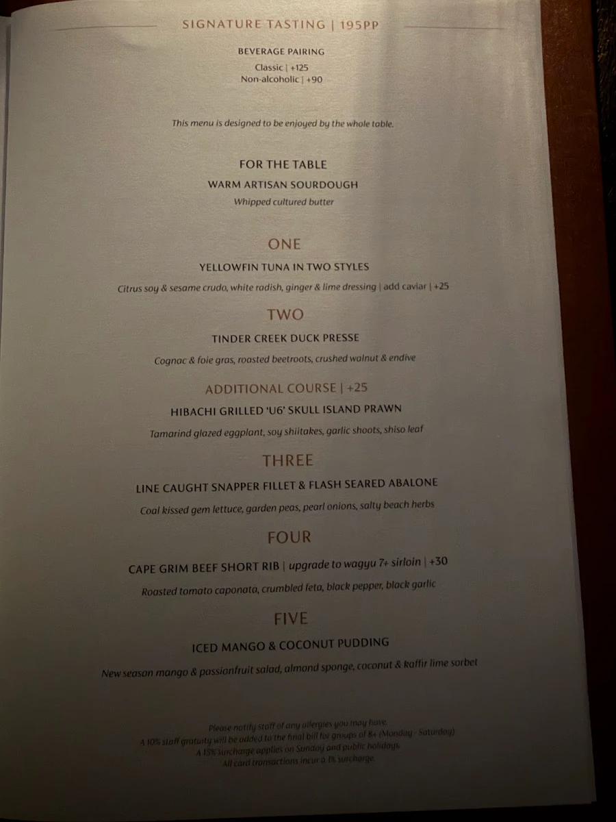 Menu, Pavilion Beachfront