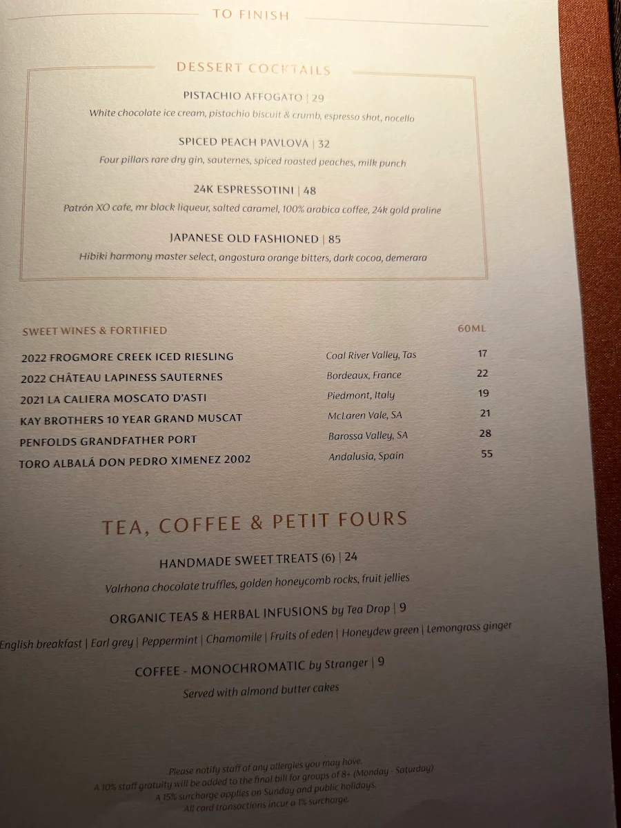 Menu, Pavilion Beachfront