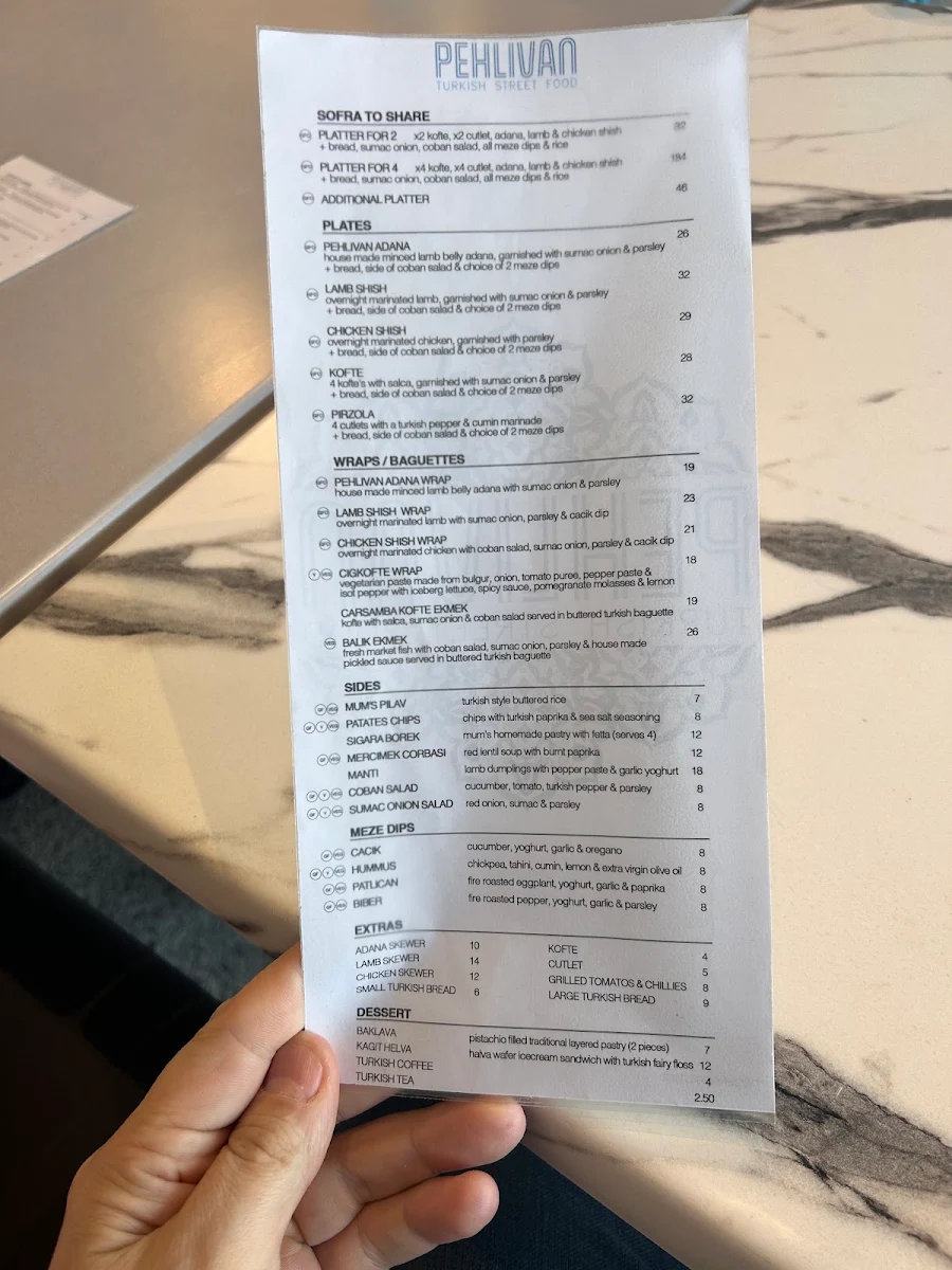 Menu, Pehlivan Turkish Street Food