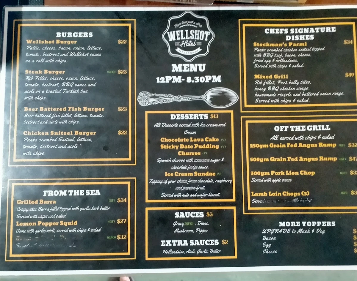 Menu, Wellshot Hotel