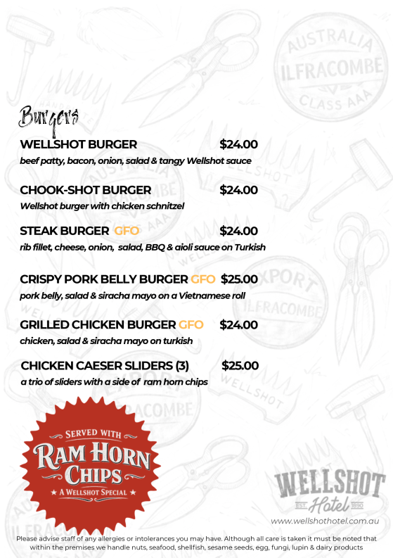 Menu, Wellshot Hotel