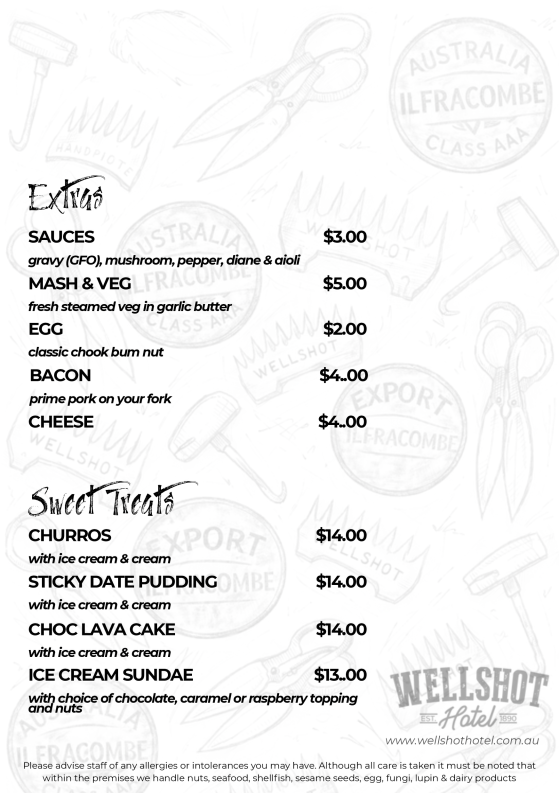 Menu, Wellshot Hotel
