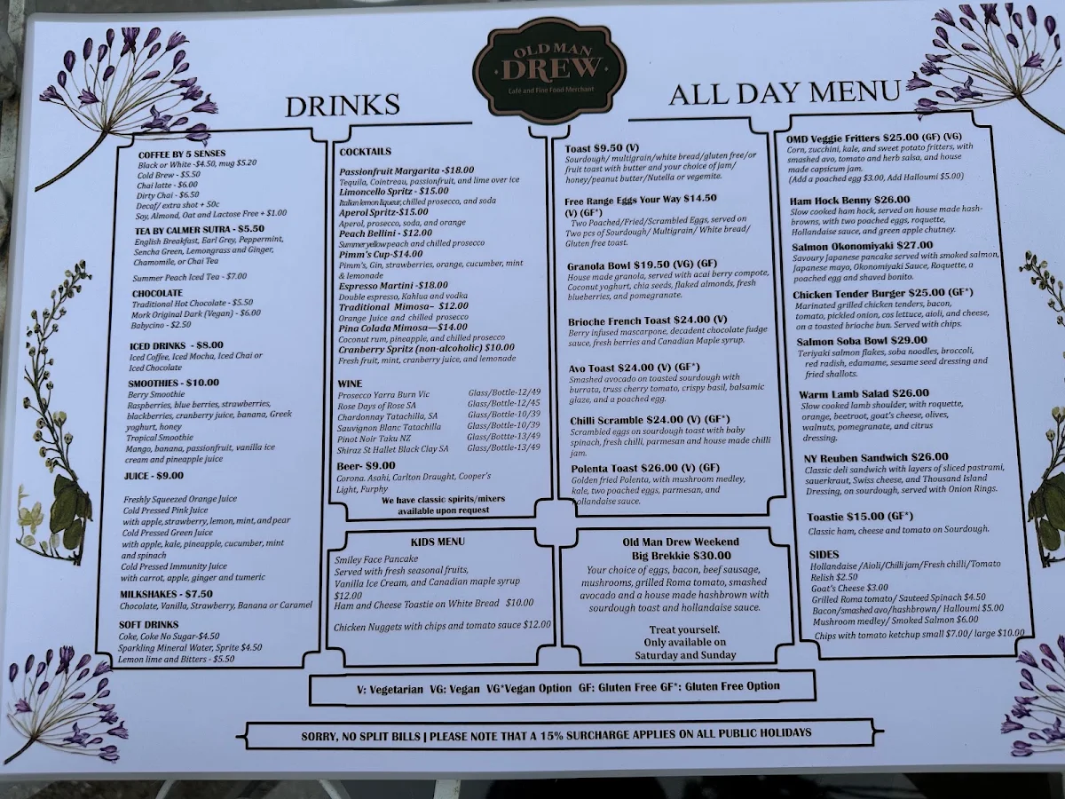 Menu, Old Man Drew