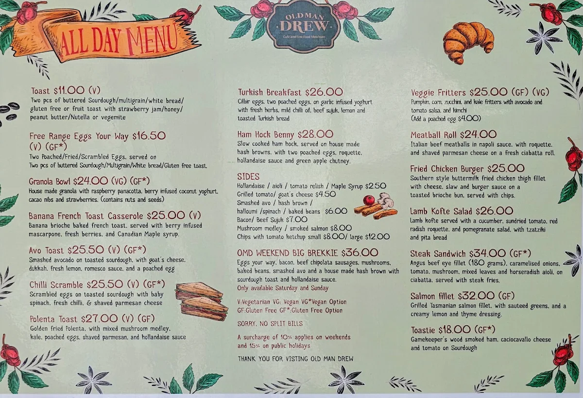 Menu, Old Man Drew